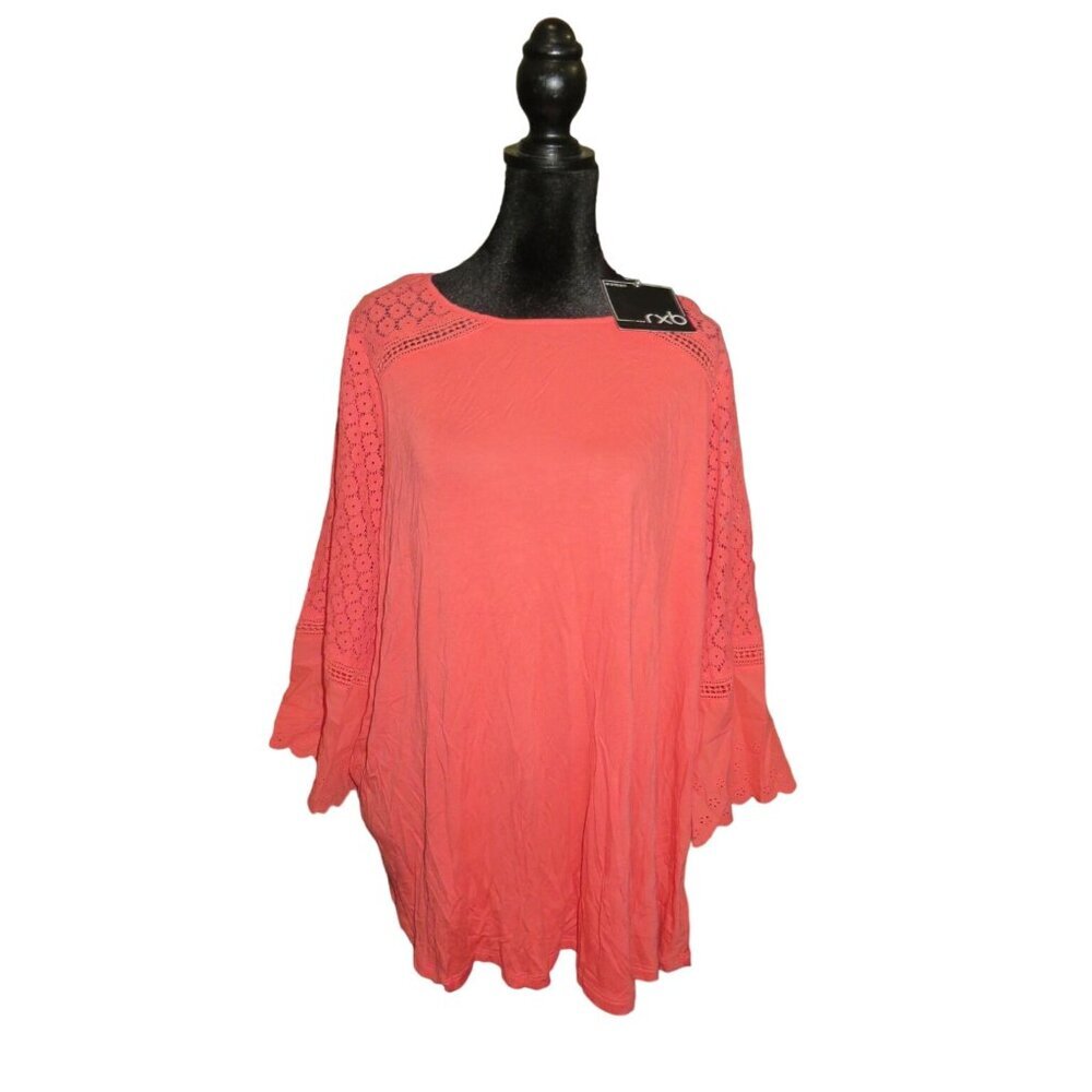RXB Woman Coral 3/4 ruffle bell sleeve Flowy Blouse 1X Rayon & Spandex